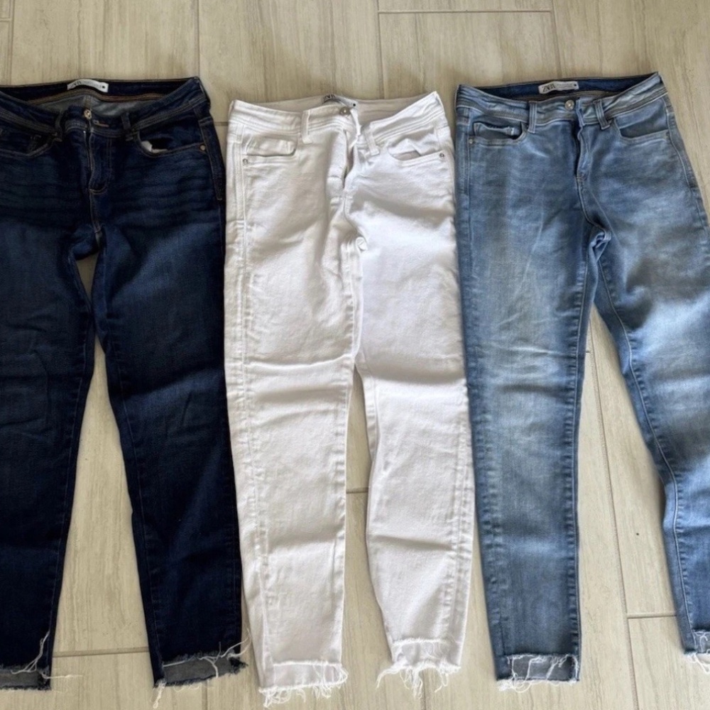 Lot Of 3 ZARA Woman’s Skinny Stretch Jeans Size 6 White Blue Excellent!!